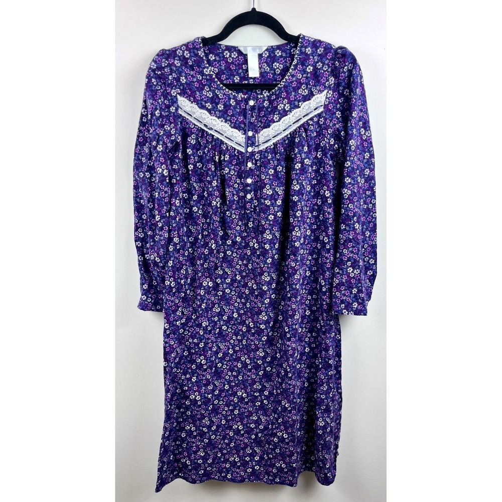 Adonna Nightgown Womens Small Purple Floral Lace Cottagecore Long Sleeve S